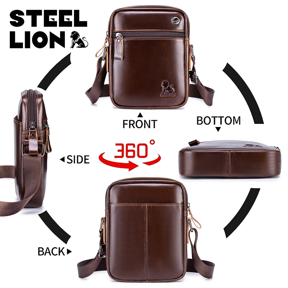 Steel Lion Men's Genuine Leather Crossbody Bag