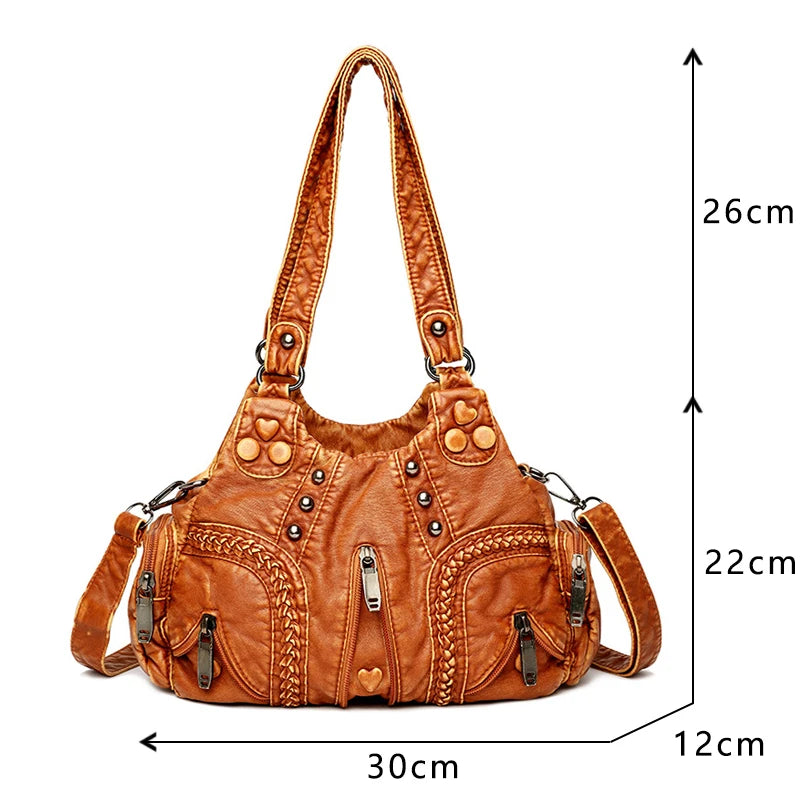 Y2K Punk Rivet PU Leather Tote Shoulder Bag for Women