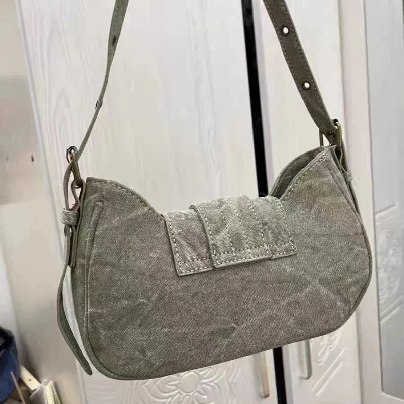 Y2K Vintage Rivet Shoulder Bag – Gothic Punk Canvas Handbag