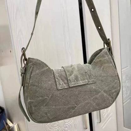 Y2K Vintage Rivet Shoulder Bag – Gothic Punk Canvas Handbag