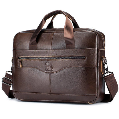 Genuine Leather Briefcase for Men – 14" Laptop Bag, Large Capacity