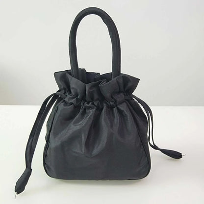 Embroidered Drawstring Handbag – Floral Satin Bucket Bag