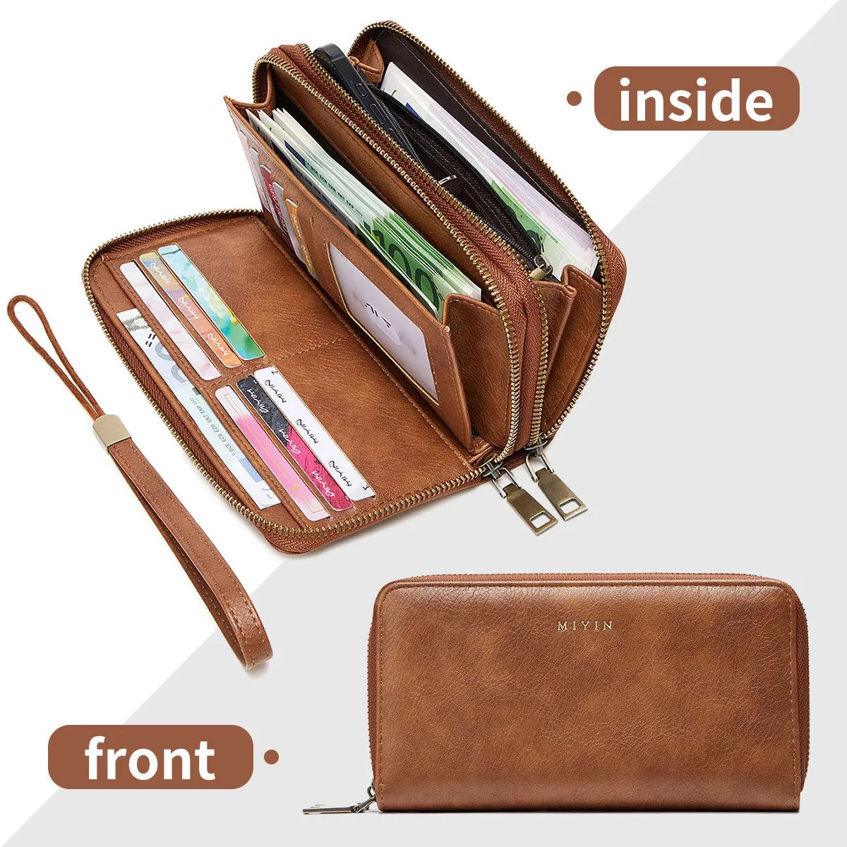 RFID Blocking Double-Zipper Wallet for Women – Vintage Large Capacity Card Holder
