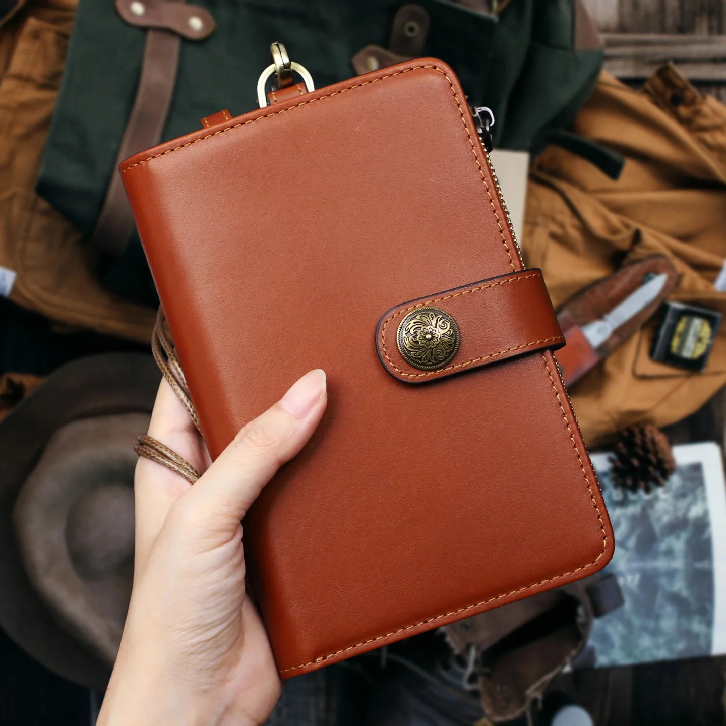 Leather Passport Holder Travel Document Wallet with Zipper