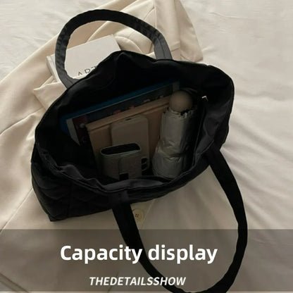 Women Autumn Winter Simple Large Capacity Tote Bag Quilted Crossbody Shoulder Lightweight Casual