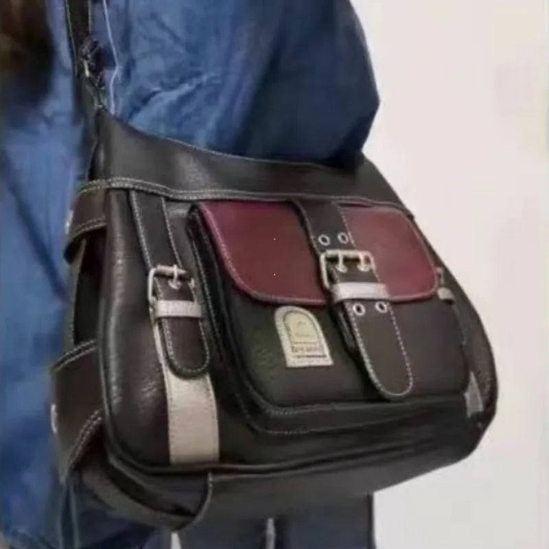 Y2K Vintage PU Leather Crossbody Bag – Large Hip Hop Messenger Handbag