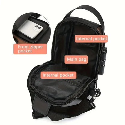 Men's Sling Chest Bag with Password Lock & USB Port
