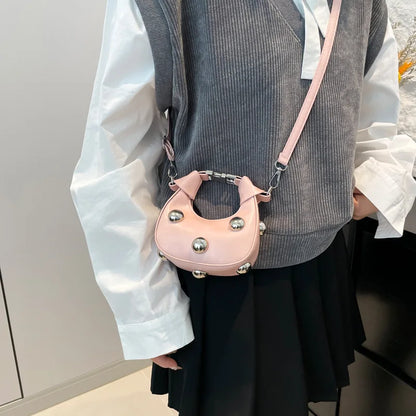 Mini Dumpling Purse with Metal Ball Clasp – Suede Shoulder Bag