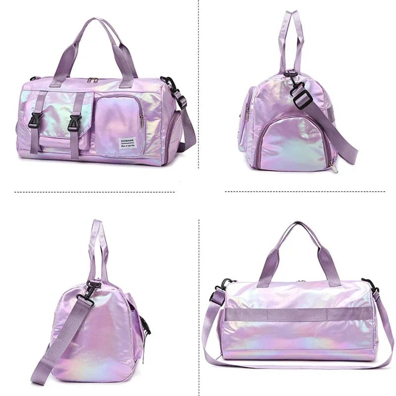 Holographic Duffel Bag – Weekend Travel Bag with Shoe Compartment