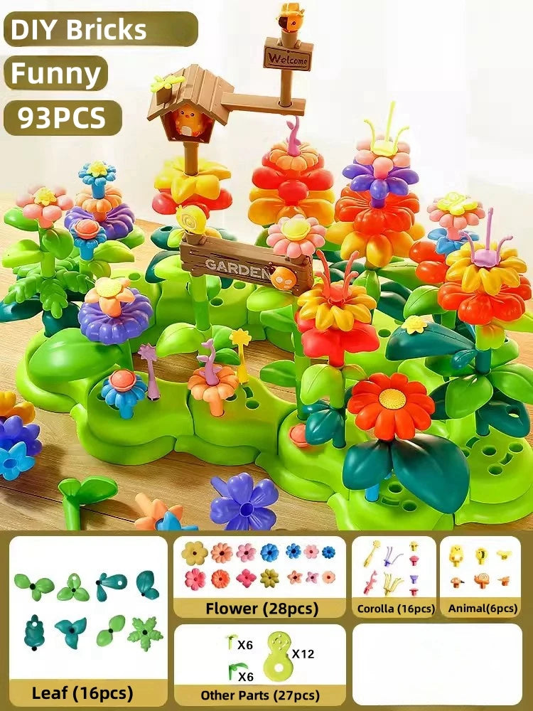 93-Piece Flower Garden Building Blocks Toy Set for Kids Ages 3-7