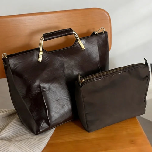 Large Capacity Tote Bag – Women's Luxury 2-in-1 Shoulder Bag with Metal Handle