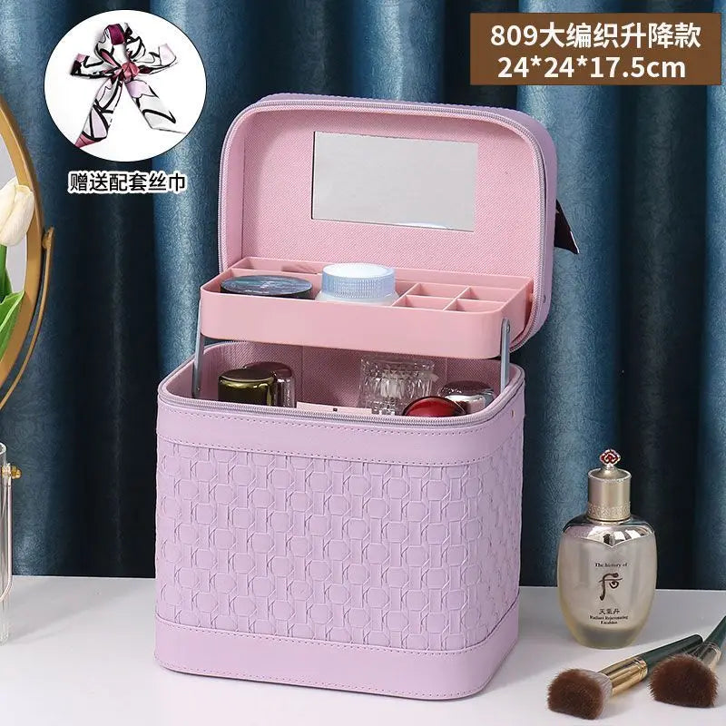 Large Makeup Organizer Box for Women – Professional Cosmetic Case with Mirror