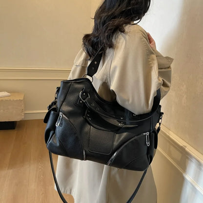 Motorcycle Style Tote Bag for Women – Y2K Leather Crossbody Shoulder Bag