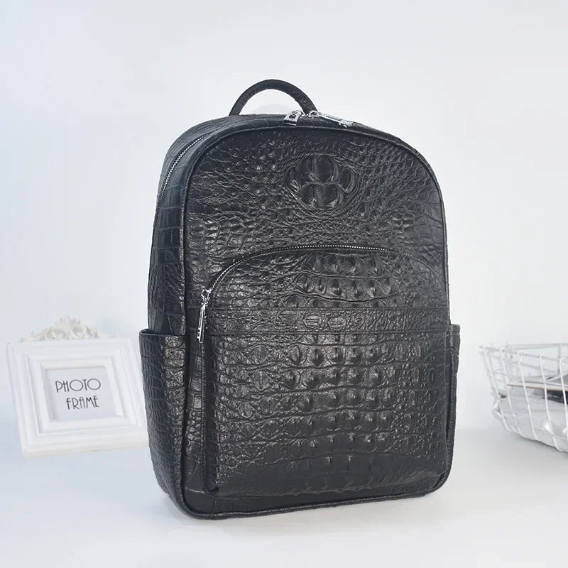 Crocodile Embossed Genuine Leather Men's Backpack – Large