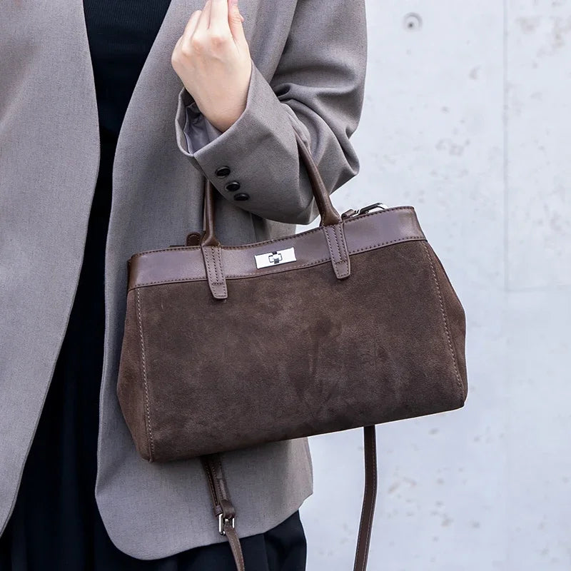 Women's Suede Leather Shoulder Bag – Soft Cowhide Handbag