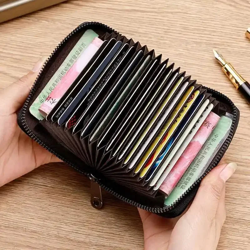 Leather Card Holder Wallet with Zipper – 9 or 18 Slots
