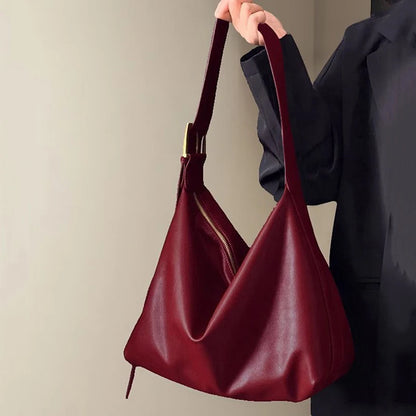 Half-Moon PU Leather Shoulder Bag – Vintage Crossbody Underarm Purse