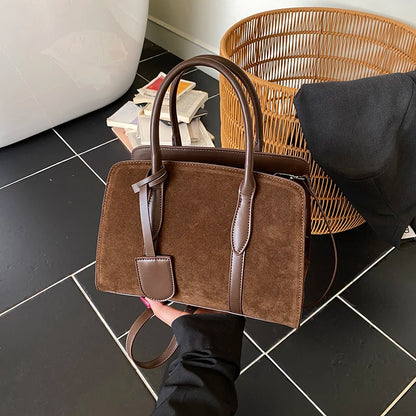 Moods Luxury Designer Top-Handle Boston Bags Women Pu Suede Pure Color Big Capacity Shopper Shoulder