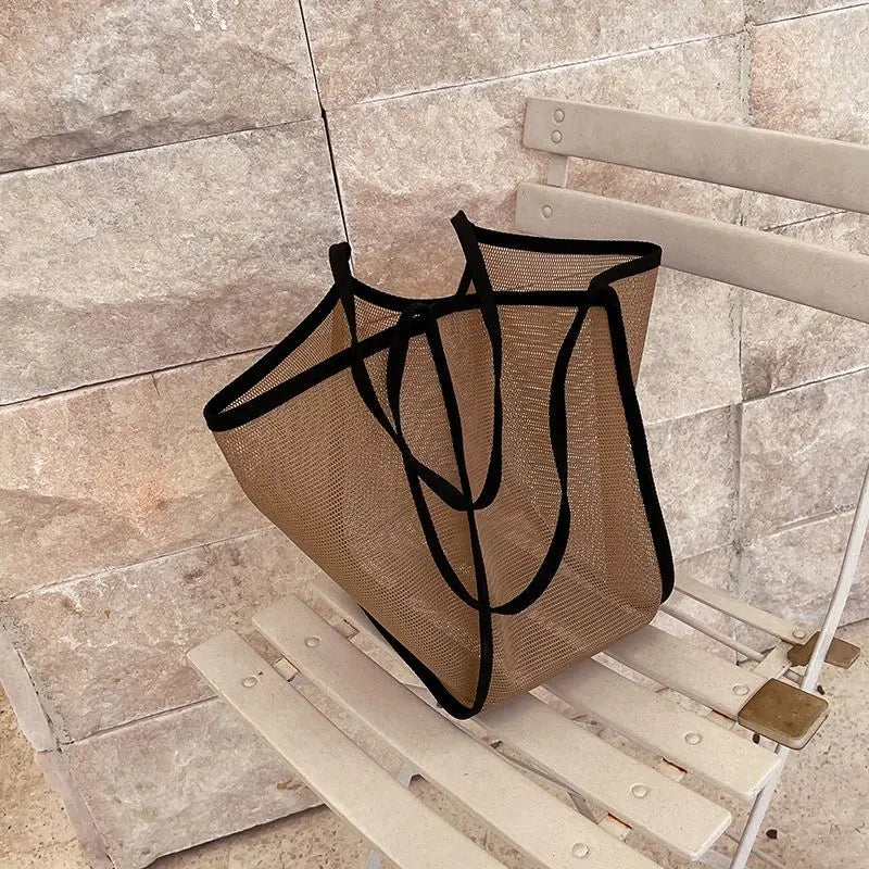Mesh Beach Tote Bag – Transparent Hollow Shoulder Handbag