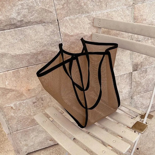 Mesh Beach Tote Bag – Transparent Hollow Shoulder Handbag