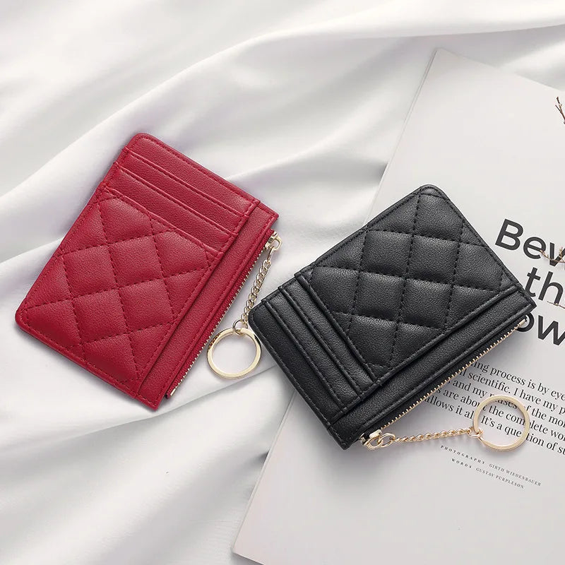 Quilted Mini Card Wallet with Keychain Ring