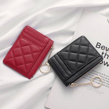 Quilted Mini Card Wallet with Keychain Ring