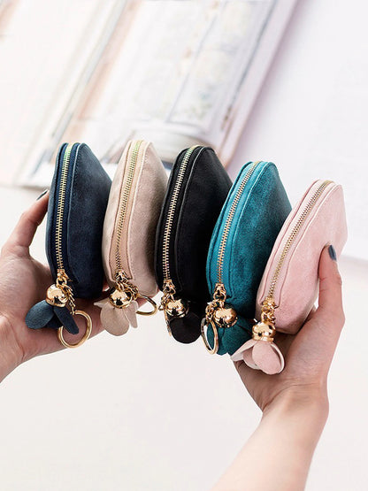 Mini PU Leather Coin Purse with Keychain Charm