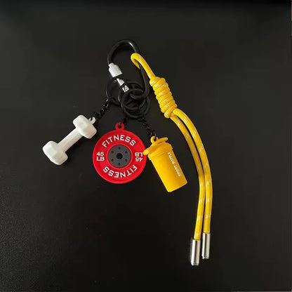 Gym Keychain Lanyard – Dumbbell, Weight Plate & Kettlebell Charms