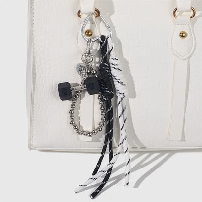 Dumbbell Keychain with Braided Rope & Silver Bead Chain