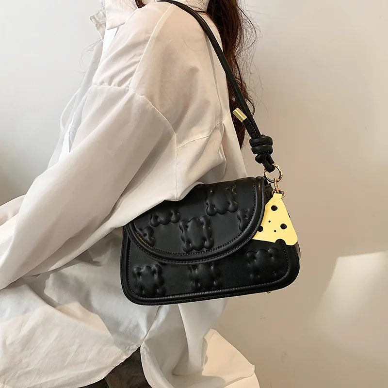 Moods Biscuit Design Shoulder Bags Women Flap Shape Crossbody Messenger Bag Dual-Strap Underarm