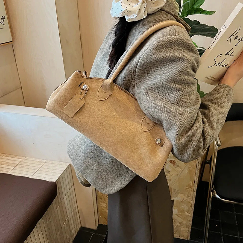 PU Suede Underarm Shoulder Bag – Women's Luxury Top-Handle Tote