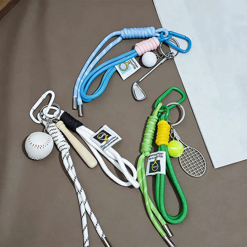 Baseball Keychain – Sports Braided Rope Bag Charm & Car Ornament