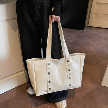 Punk Style PU Leather Tote Bag for Women – Large Crossbody Shoulder Bag