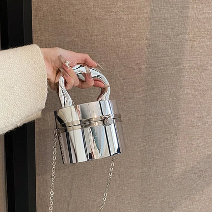 Gold Box Handbag Shiny Women Bag Party Evening Clutch Hand Bags Metal Chain Messenger Purse