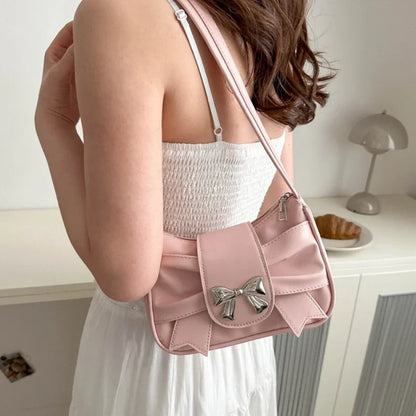 PU Leather Bow Shoulder Bag – Trendy Underarm Handbag for Women