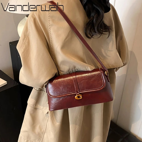 Retro Oil PU Leather Shoulder Bag for Women – Underarm Purse
