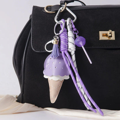 Ice Cream Cone Keychain Bag Charm with Woven Rope Tassel