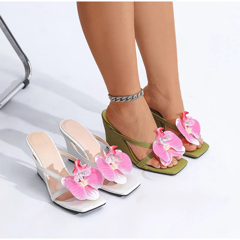 Flower Wedge Mules – Women's Open Toe Summer Sandals