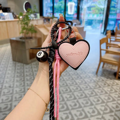 Heart Shaped Leather Keychain Bag Charm with Tassel