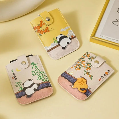 RFID Blocking Mini Card Wallet with Pull-Out Slot & Chinese Art Print