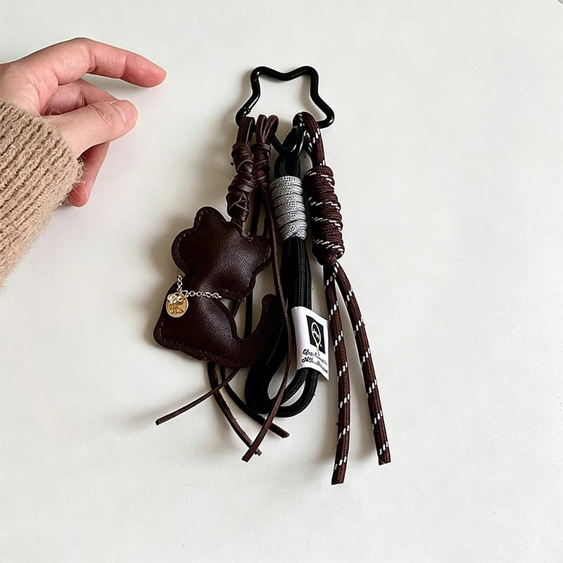 Cat Keychain Pendant – Cute PU Leather Bag Charm & Car Key Ring