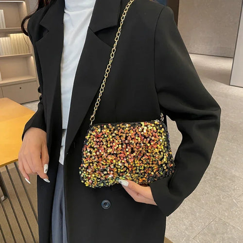 Sequin Chain Crossbody Bag – Women's Evening Clutch Purse