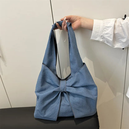 Bowknot Denim Shoulder Bag – Women's Casual Handbag