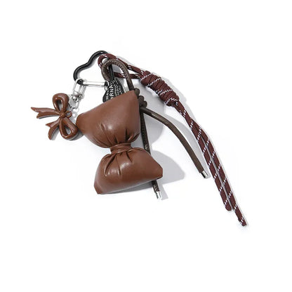 Cute Bow Mini Bag Keychain Charm – Quilted Leather Key Holder Pendant