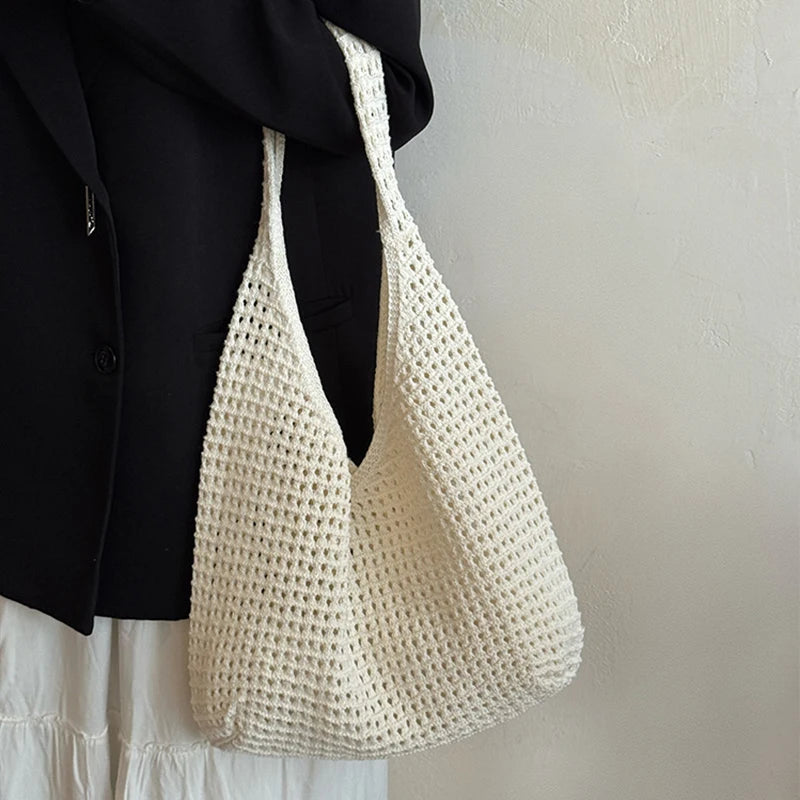 Crochet Shoulder Bag Women's Large Woven Beach Tote