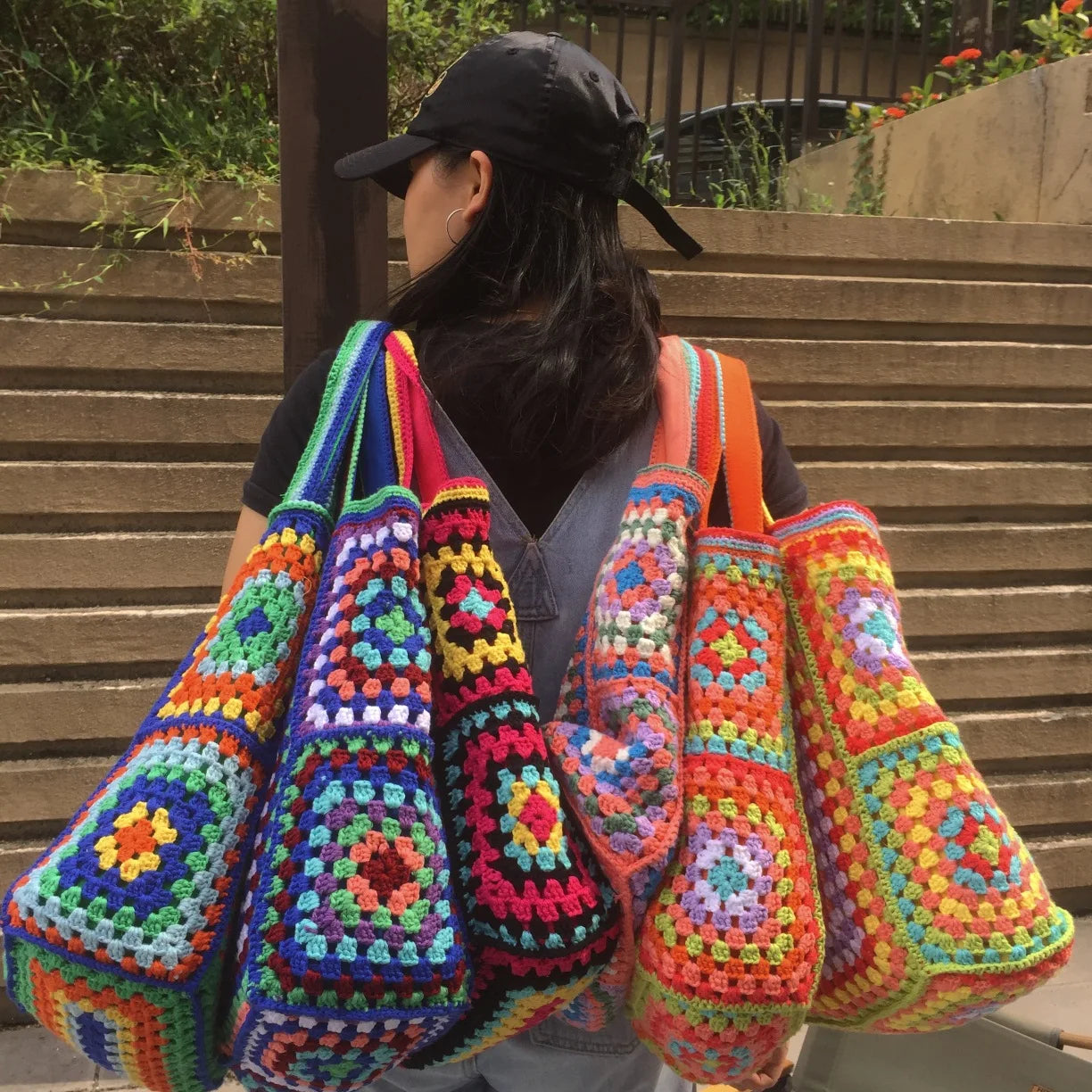 Bohemian Paisley Crochet Women Shoulder Bags Knitting Large Tote Bag Casual Lady Handbags Big