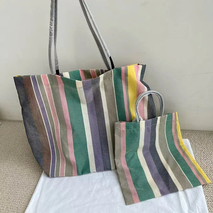 Rainbow Striped Tote Bag – Designer Shoulder Bag with Card Holder