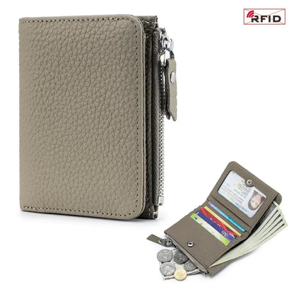 RFID Blocking Genuine Leather Wallet for Women – Short Bifold with Zipper Coin Purse