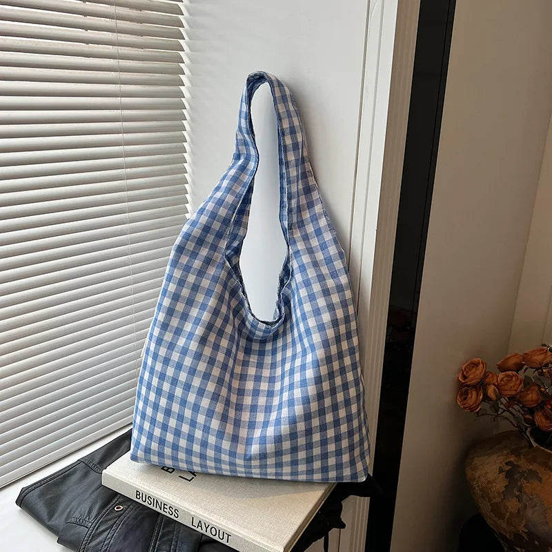 Plaid Shoulder Bag Large Capacity Lightweight Tote for Women