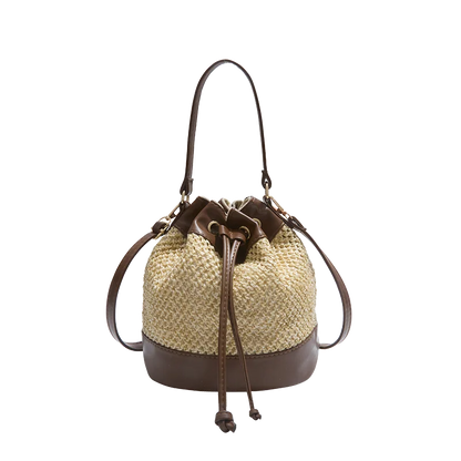 Woven Straw Bucket Bag – Women's Drawstring Crossbody
